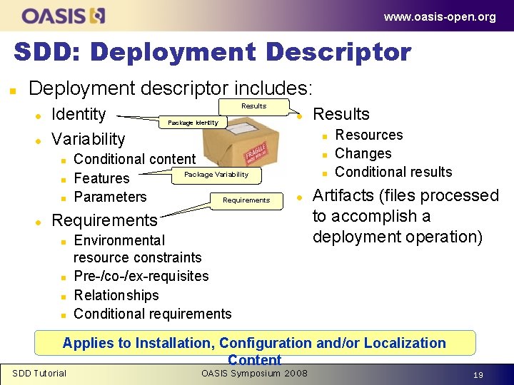 www. oasis-open. org SDD: Deployment Descriptor n Deployment descriptor includes: l l Identity Variability