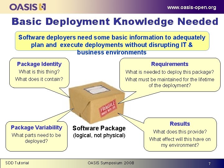 www. oasis-open. org Basic Deployment Knowledge Needed Software deployers need some basic information to