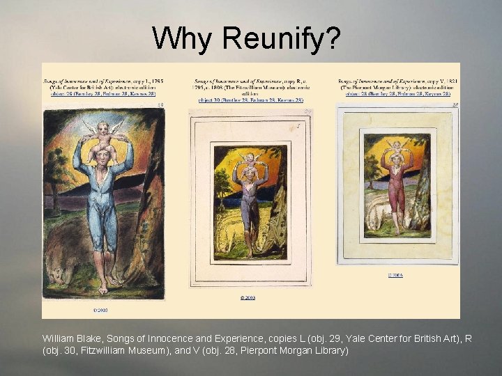 Why Reunify? William Blake, Songs of Innocence and Experience, copies L (obj. 29, Yale