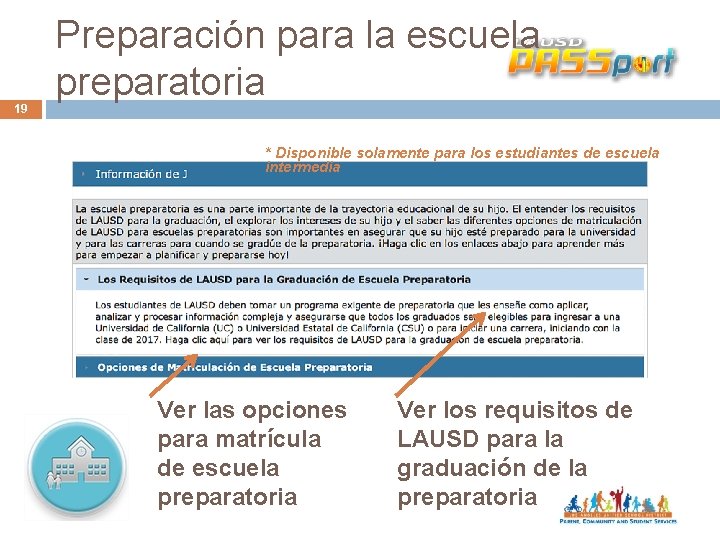 19 Preparación para la escuela preparatoria * Disponible solamente para los estudiantes de escuela