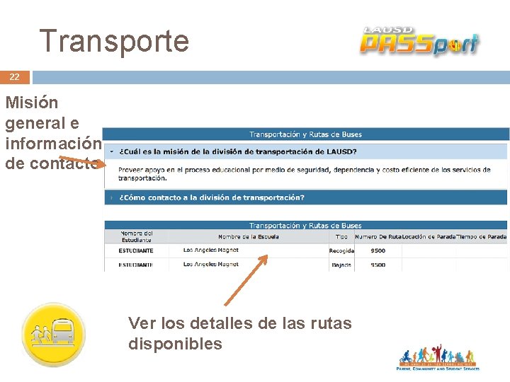 Transporte 22 Misión general e información de contacto Ver los detalles de las rutas