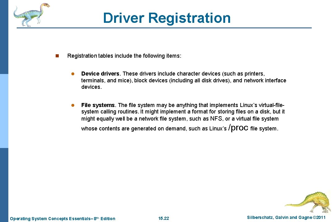 Driver Registration n Registration tables include the following items: l Device drivers. These drivers