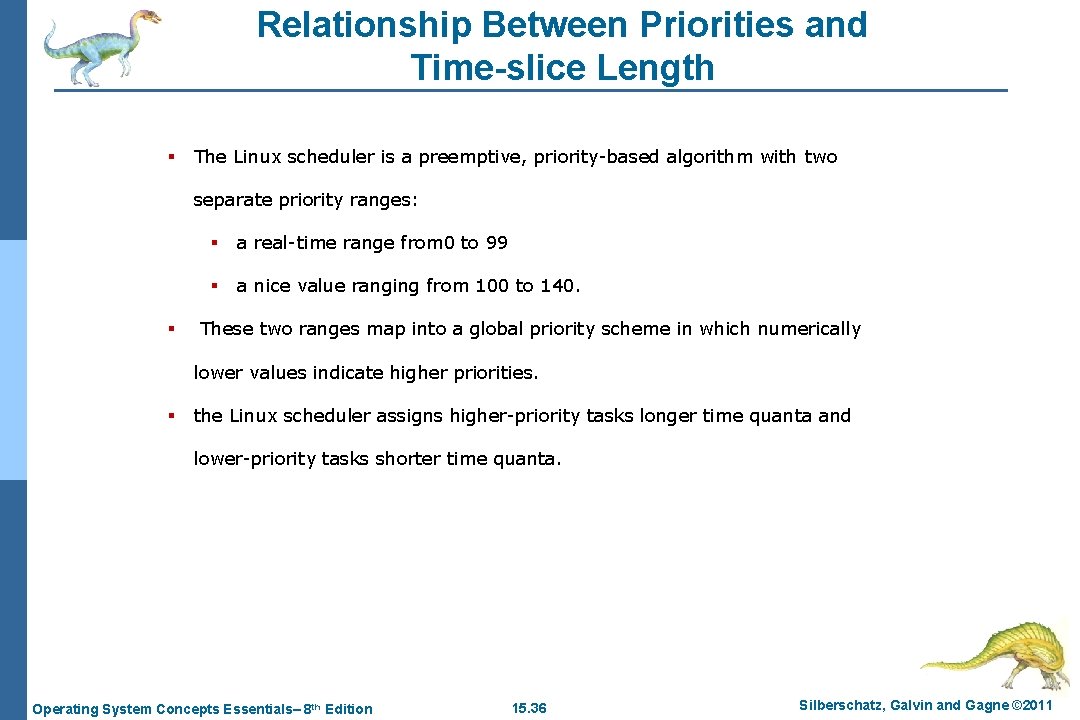 Relationship Between Priorities and Time-slice Length § The Linux scheduler is a preemptive, priority-based