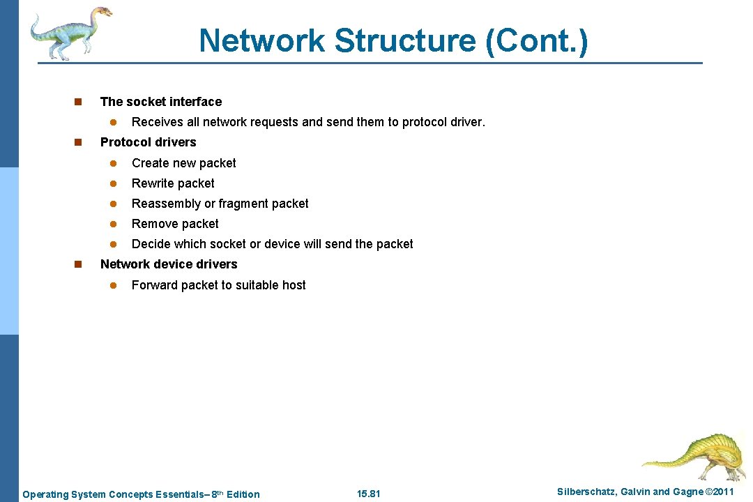 Network Structure (Cont. ) n The socket interface l n n Receives all network