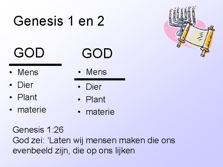 Genesis 1 en 2 GOD • • Mens Dier Plant materie GOD • Mens Genesis 1 en 2 GOD • • Mens Dier Plant materie GOD • Mens
