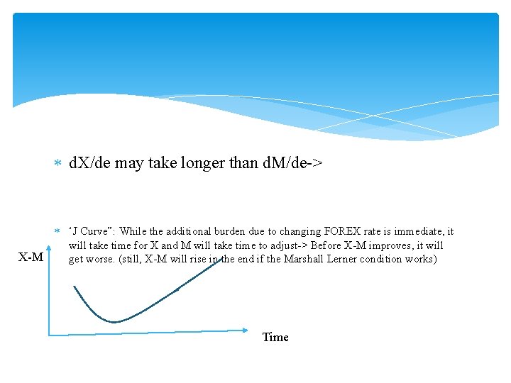  d. X/de may take longer than d. M/de-> ‘J Curve”: While the additional