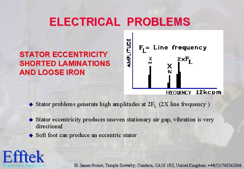 ELECTRICAL PROBLEMS STATOR ECCENTRICITY SHORTED LAMINATIONS AND LOOSE IRON u Stator problems generate high ELECTRICAL PROBLEMS STATOR ECCENTRICITY SHORTED LAMINATIONS AND LOOSE IRON u Stator problems generate high