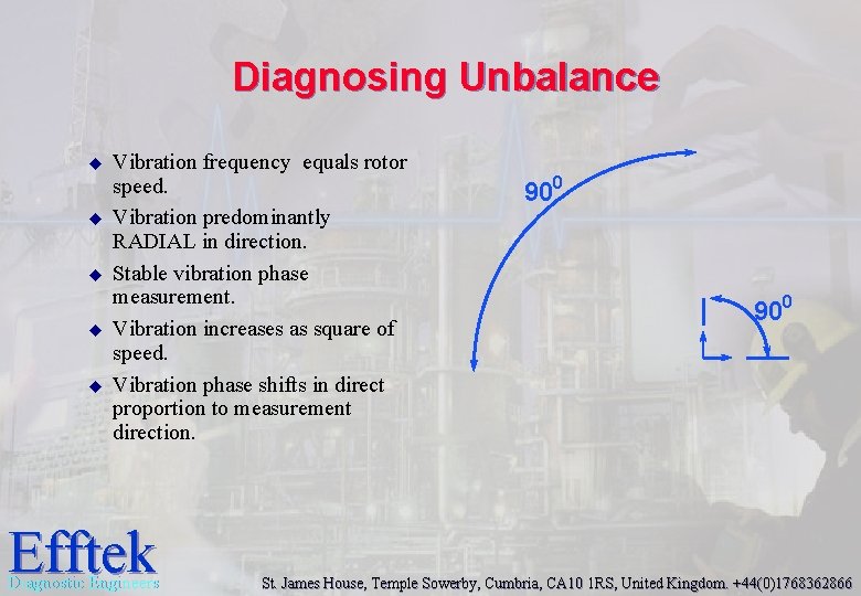 Diagnosing Unbalance u u u Vibration frequency equals rotor speed. Vibration predominantly RADIAL in Diagnosing Unbalance u u u Vibration frequency equals rotor speed. Vibration predominantly RADIAL in