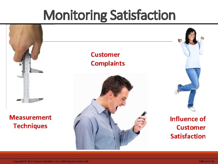 Monitoring Satisfaction Customer Complaints Measurement Techniques Copyright © 2012 Pearson Education, Inc. Publishing as