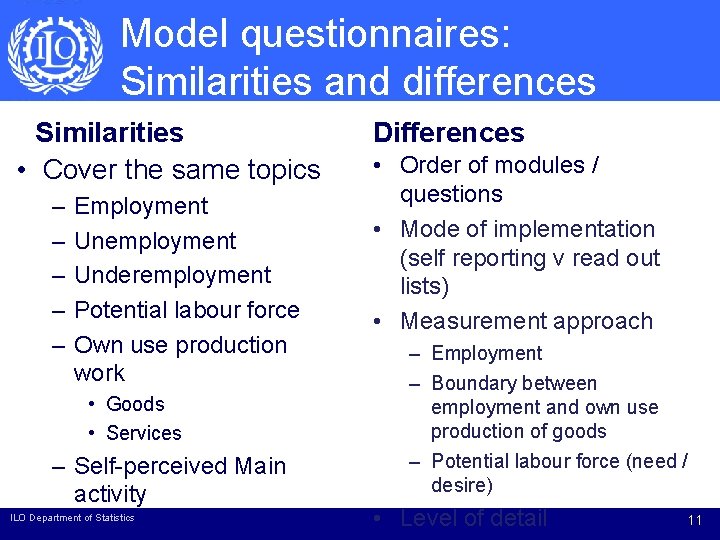 Model questionnaires: Similarities and differences Similarities • Cover the same topics – – – Model questionnaires: Similarities and differences Similarities • Cover the same topics – – –