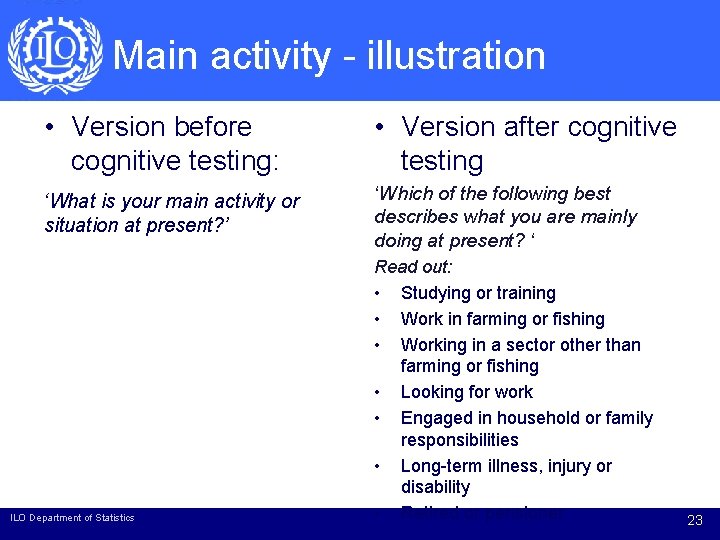 Main activity - illustration • Version before cognitive testing: • Version after cognitive testing Main activity - illustration • Version before cognitive testing: • Version after cognitive testing