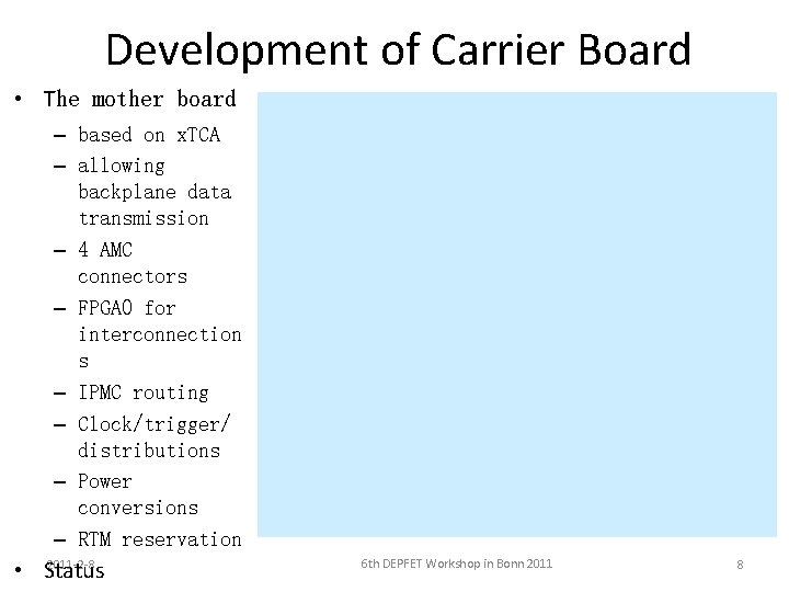 Development of Carrier Board • The mother board – based on x. TCA –