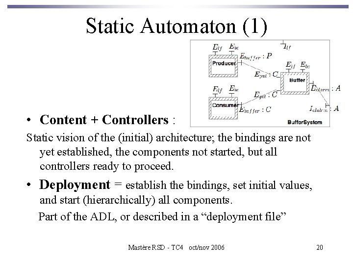 Static Automaton (1) • Content + Controllers : Static vision of the (initial) architecture;
