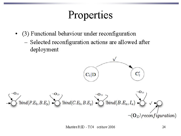Properties • (3) Functional behaviour under reconfiguration – Selected reconfiguration actions are allowed after