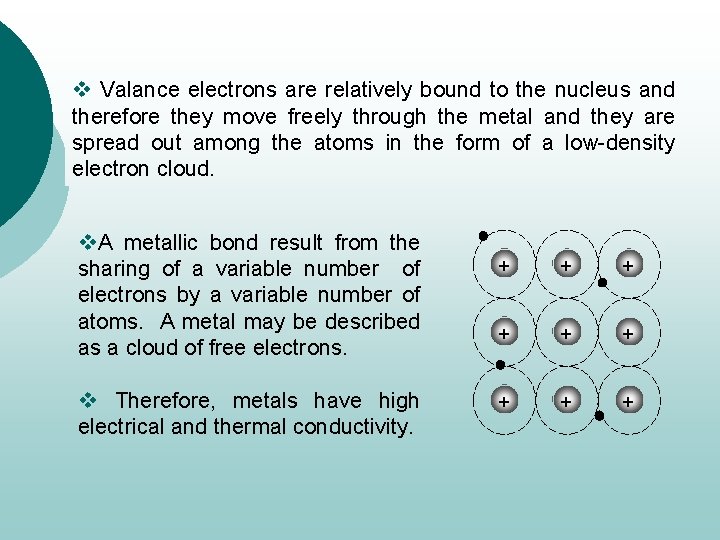 v Valance electrons are relatively bound to the nucleus and therefore they move freely