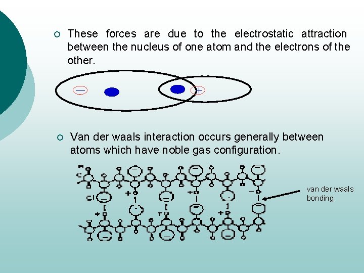 ¡ ¡ These forces are due to the electrostatic attraction between the nucleus of