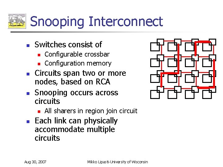 Snooping Interconnect n Switches consist of n n Circuits span two or more nodes,
