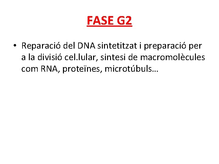 FASE G 2 • Reparació del DNA sintetitzat i preparació per a la divisió