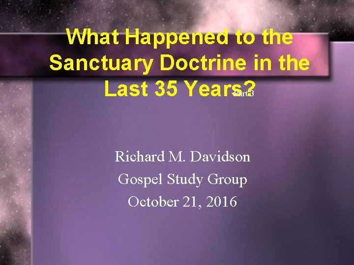 What Happened to the Sanctuary Doctrine in the Part 3 Last 35 Years? Richard