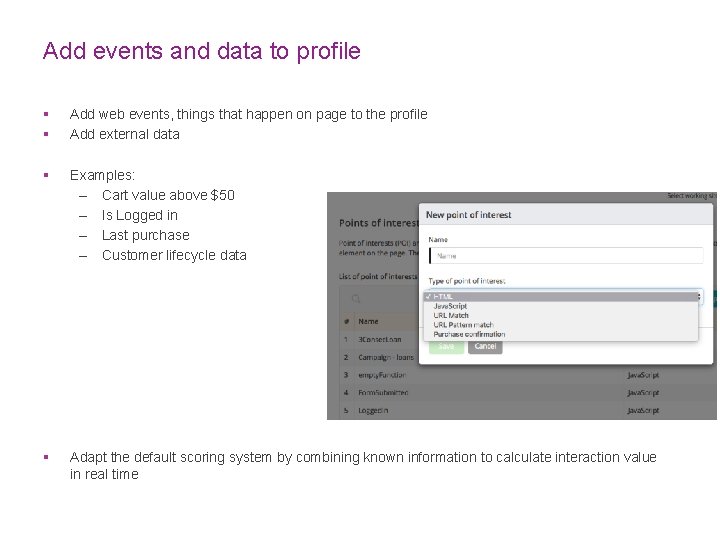 Add events and data to profile § § Add web events, things that happen