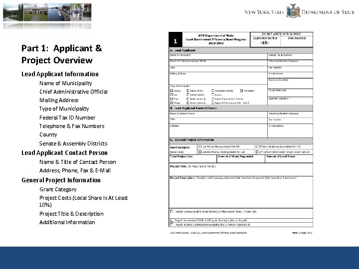 Part 1: Applicant & Project Overview Lead Applicant Information Name of Municipality Chief Administrative