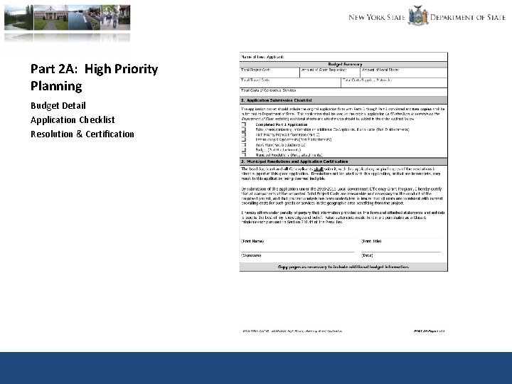 Part 2 A: High Priority Planning Budget Detail Application Checklist Resolution & Certification 