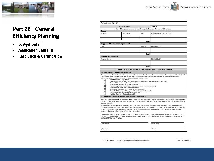 Part 2 B: General Efficiency Planning • Budget Detail • Application Checklist • Resolution