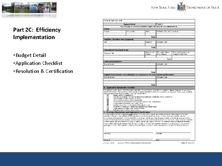 Part 2 C: Efficiency Implementation • Budget Detail • Application Checklist • Resolution &