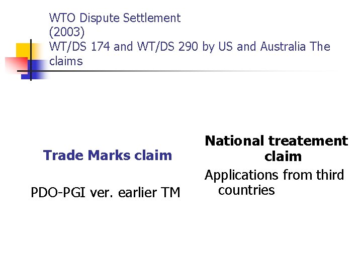 WTO Dispute Settlement (2003) WT/DS 174 and WT/DS 290 by US and Australia The