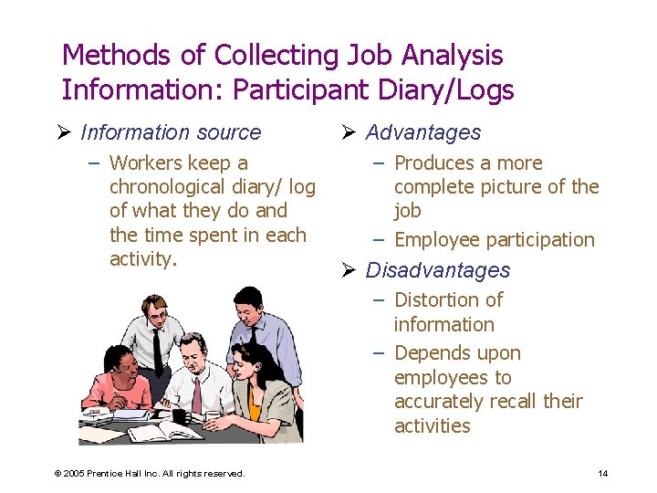 Methods of Collecting Job Analysis Information: Participant Diary/Logs Ø Information source – Workers keep