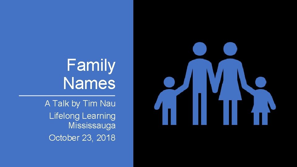 Family Names A Talk by Tim Nau Lifelong Learning Mississauga October 23, 2018 