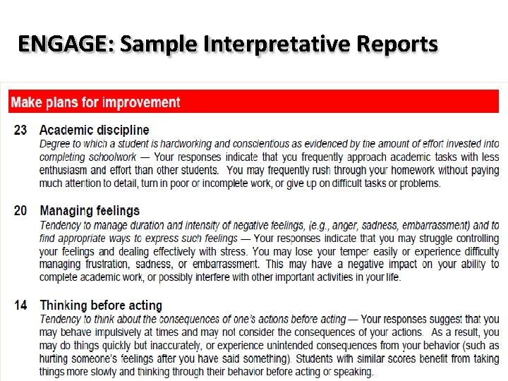 ENGAGE: Sample Interpretative Reports © 2012 by ACT, Inc. All rights reserved. 26 