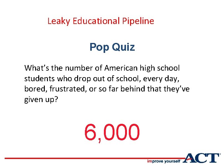 Leaky Educational Pipeline Pop Quiz What’s the number of American high school students who