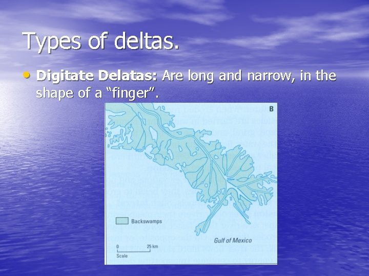 Types of deltas. • Digitate Delatas: Are long and narrow, in the shape of
