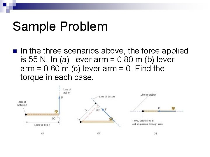 Sample Problem n In the three scenarios above, the force applied is 55 N.
