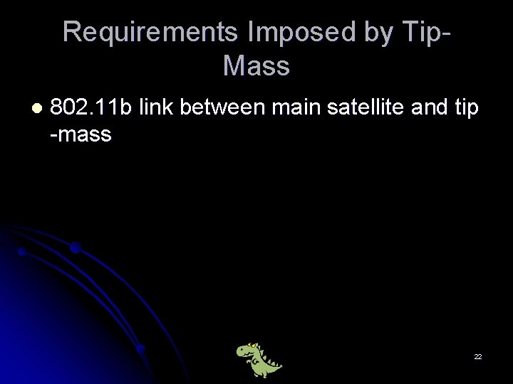 Requirements Imposed by Tip. Mass l 802. 11 b link between main satellite and