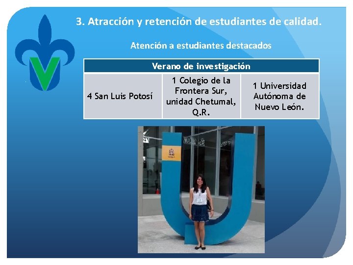 3. Atracción y retención de estudiantes de calidad. Atención a estudiantes destacados Verano de