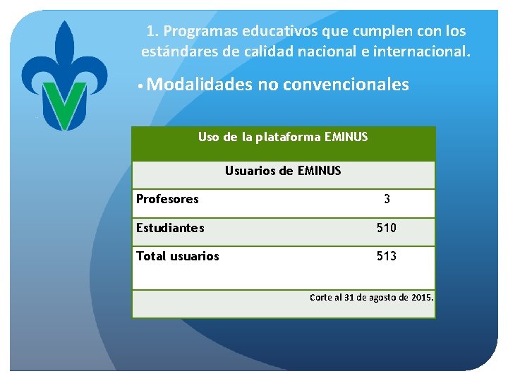 1. Programas educativos que cumplen con los estándares de calidad nacional e internacional. •