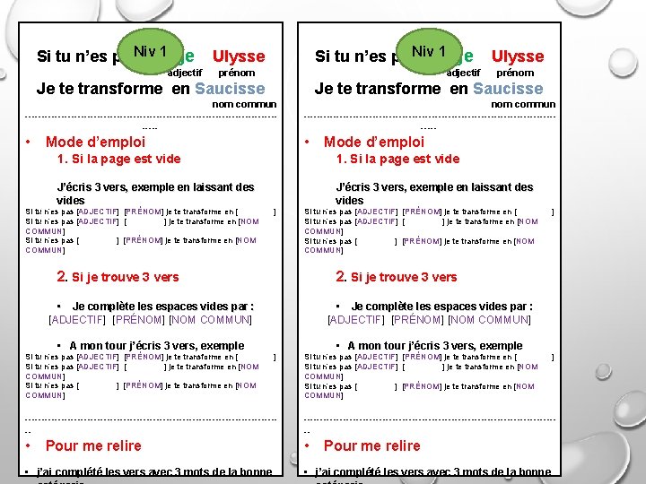 Niv 1 Si tu n’es pas sage Ulysse adjectif prénom Je te transforme en