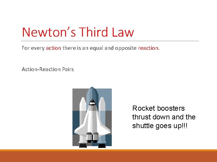 Newton’s Third Law For every action there is an equal and opposite reaction. Action-Reaction