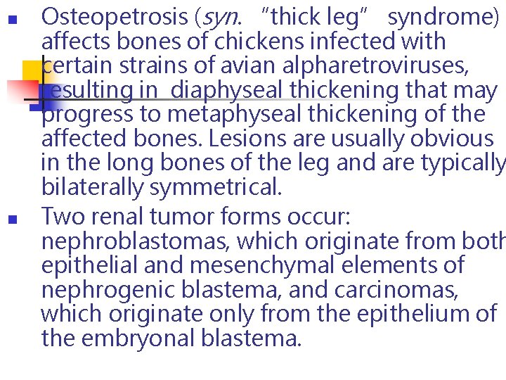 n n Osteopetrosis (syn. “thick leg” syndrome) affects bones of chickens infected with certain n n Osteopetrosis (syn. “thick leg” syndrome) affects bones of chickens infected with certain