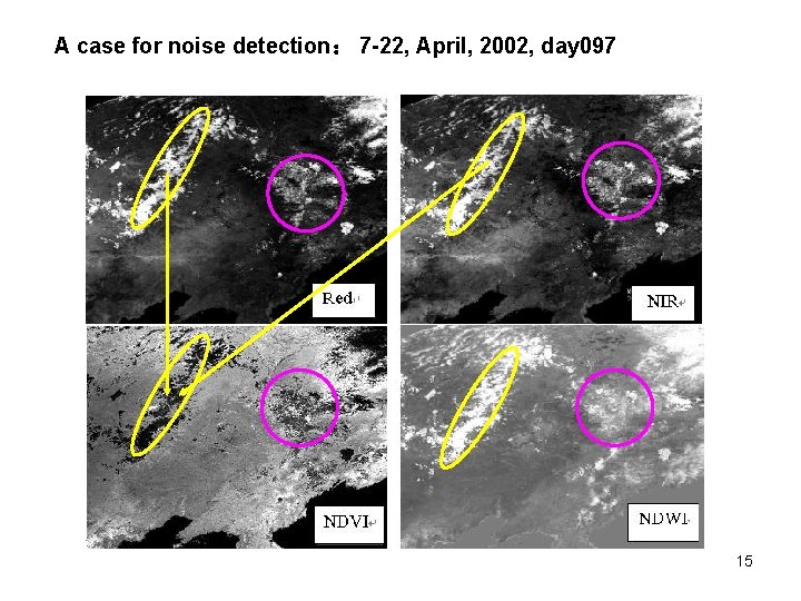 A case for noise detection： 7 -22, April, 2002, day 097 15 