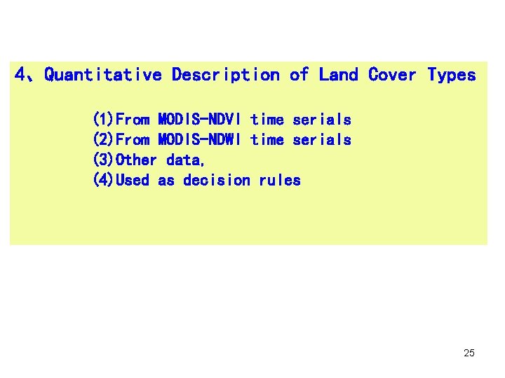 4、Quantitative Description of Land Cover Types (1)From MODIS-NDVI time serials (2)From MODIS-NDWI time serials