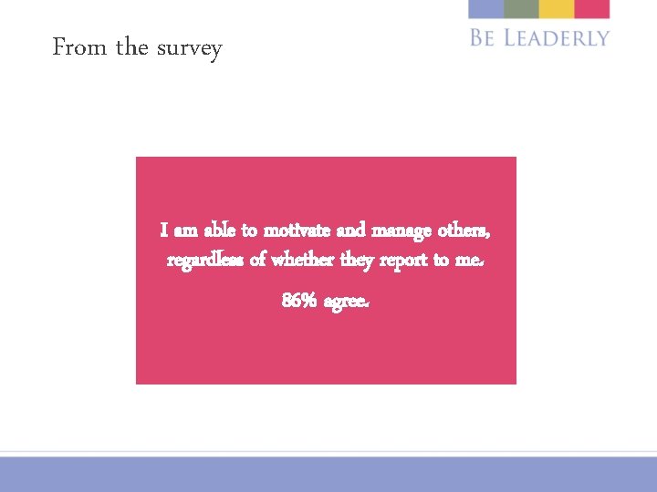 From the survey I am able to motivate and manage others, regardless of whether