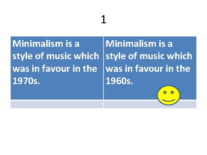 1 Minimalism is a style of music which was in favour in the 1970