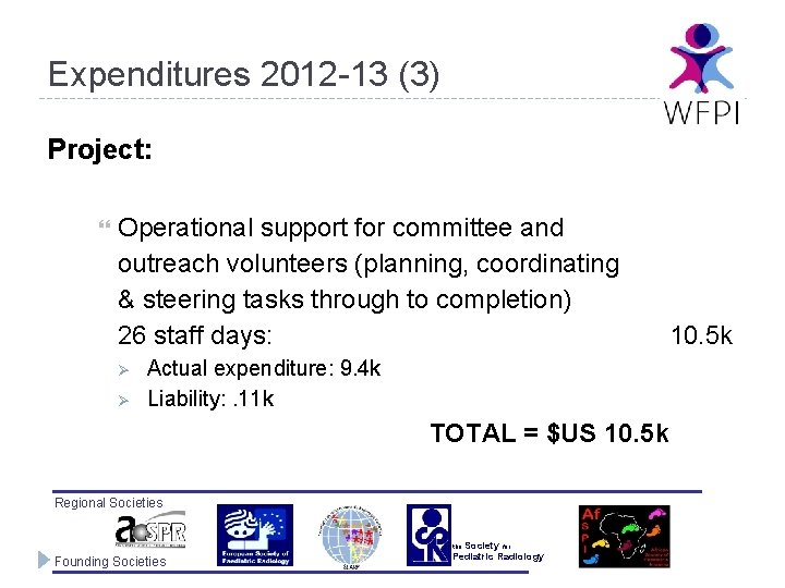 Expenditures 2012 -13 (3) Project: Operational support for committee and outreach volunteers (planning, coordinating