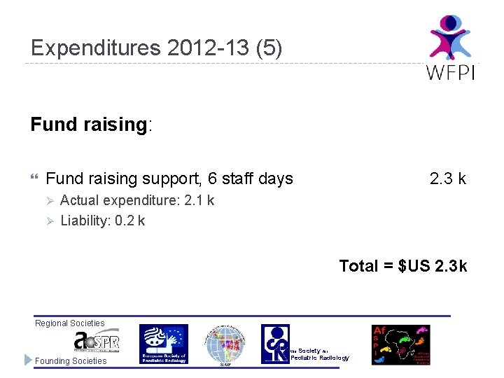 Expenditures 2012 -13 (5) Fund raising: Fund raising support, 6 staff days Ø Ø