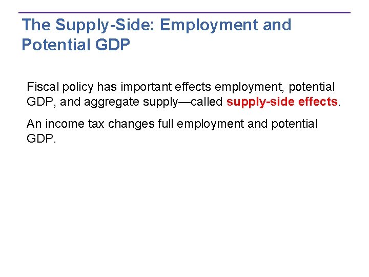 The Supply-Side: Employment and Potential GDP Fiscal policy has important effects employment, potential GDP,