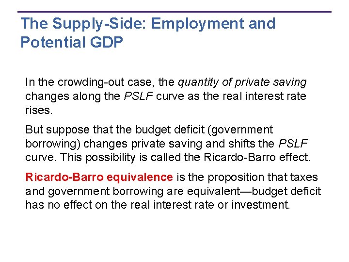 The Supply-Side: Employment and Potential GDP In the crowding-out case, the quantity of private