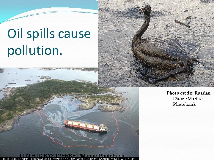 Oil spills cause pollution. Photo credit: Russian Doors/Marine Photobank 1 LN HTD KYSTVERKET/Marine Photobank